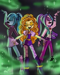 Size: 1440x1799 | Tagged: safe, artist:mariart.corner, derpibooru import, adagio dazzle, aria blaze, sonata dusk, human, equestria girls, rainbow rocks, digital art, disguise, disguised siren, female, signature, singing, the dazzlings, trio, trio female