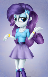 Size: 1184x1910 | Tagged: safe, artist:agussska, derpibooru import, rarity, human, equestria girls, belt, boots, clothes, gradient background, high heel boots, shirt, shoes, simple background, skirt, solo