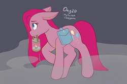 Size: 2048x1365 | Tagged: safe, artist:mscolorsplash, derpibooru import, pinkie pie, earth pony, pony, bag, ears back, female, lantern, mare, mouth hold, pinkamena diane pie, ponytober, saddle bag, solo