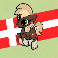 Size: 2000x2000 | Tagged: safe, artist:scandianon, derpibooru import, oc, oc only, oc:jutlandmare, earth pony, pony, denmark, dock, female, flag, green eyes, hooves, hopping, jumping, mare, nation ponies, open mouth, open smile, ponified, smiling, species swap, tail, unshorn fetlocks
