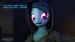 Size: 1280x720 | Tagged: safe, artist:scarthepuppet, derpibooru import, rainbow dash, anthro, 3d, clothes, comforting, cry of fear, cute, dialogue, halloween, holiday, hoodie, motivation, motivational, parody, smiling, source filmmaker