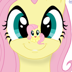 Size: 900x900 | Tagged: safe, artist:badumsquish-edits, artist:twiny dust, derpibooru import, edit, fluttershy, cute, female, looking at you, mare, simple background, smiling, white background