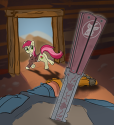 Size: 1373x1508 | Tagged: safe, artist:pastthesouthpole, derpibooru import, roseluck, earth pony, human, pony, /mlp/ tf2 general, butt, butterfly knife, clothes, crossover, engineer, knife, murder, rosebutt, spy, suit, team fortress 2