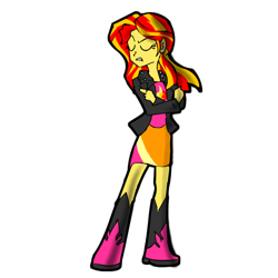 Size: 800x800 | Tagged: source needed, safe, artist:dahjezus, derpibooru import, sunset shimmer, equestria girls, boots, clothes, high heel boots, jacket, shirt, shoes, simple background, skirt, solo, transparent background
