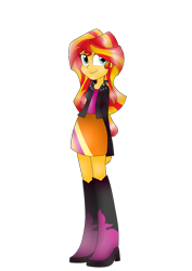 Size: 828x1170 | Tagged: source needed, safe, artist:miyunea, derpibooru import, sunset shimmer, equestria girls, boots, clothes, high heel boots, jacket, shirt, shoes, simple background, skirt, solo, transparent background