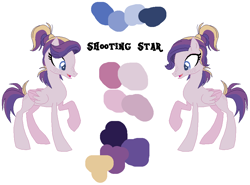 Size: 900x665 | Tagged: safe, artist:westrail642fan, derpibooru import, oc, oc only, oc:shooting star (r&f), pegasus, base used, folded wings, freckles, offspring, parent:oc:david wyne, parent:princess cadance, parents:canon x oc, pegasus oc, reference sheet, rise and fall, simple background, solo, white background, wings