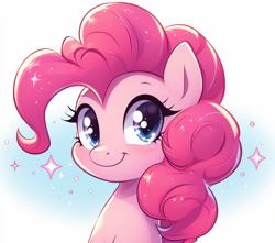 Size: 1024x905 | Tagged: safe, ai content, derpibooru import, generator:bing image creator, machine learning generated, pinkie pie, cute, happy, mane, prompter:evergreen, smiling, sparkles, starry eyes, stars, wingding eyes