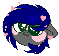 Size: 2150x2048 | Tagged: safe, artist:howie, derpibooru import, oc, oc only, oc:mb midnight breeze, pegasus, pony, blushing, eye clipping through hair, floating heart, head only, heart, heart eyes, pegasus oc, pony oc, simple background, smiling, solo, sticker, transparent background, wingding eyes
