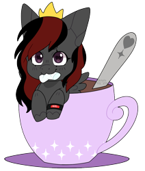 Size: 816x963 | Tagged: safe, artist:t0r4ch4n, derpibooru import, oc, oc only, oc:se solar eclipse, pegasus, pony, coffee, coffee cup, crown, cup, eating, food, heart, heart eyes, jewelry, marshmallow, pegasus oc, pony oc, red and black mane, regalia, simple background, solo, spoon, spread wings, transparent background, watch, wingding eyes, wings, wristwatch