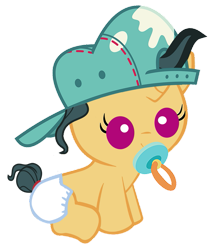 Size: 827x972 | Tagged: safe, derpibooru import, fresh coat, pony, unicorn, age regression, baby, baby pony, backwards ballcap, baseball cap, cap, diaper, female, filly, foal, hat, pacifier, simple background, solo, transparent background, younger