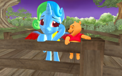 Size: 1920x1200 | Tagged: safe, artist:puzzlshield2, derpibooru import, oc, oc:puzzle shield, alicorn, pony, 3d, alicorn oc, bridge, colored wings, crossover, disney, heartwarming, horn, kingdom hearts, mmd, night, pooh, render, story included, wings, winnie the pooh