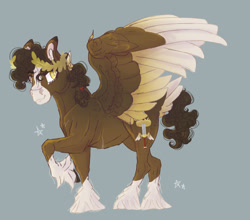 Size: 2064x1815 | Tagged: safe, artist:pegasus004, derpibooru import, screencap, pegasus, pony, blaze (coat marking), coat markings, facial markings, feathered fetlocks, laurel wreath, male, socks (coat marking), tail, tail feathers, unshorn fetlocks