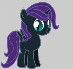 Size: 823x772 | Tagged: safe, artist:br-david, derpibooru import, oc, oc:nyx, alicorn, pony, alicorn oc, animation in the source, female, filly, filly oc, foal, gray background, horn, preview, simple background, slit eyes, solo, white sclera, wings