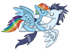 Size: 1033x720 | Tagged: safe, artist:dasher666, artist:smkorea, derpibooru import, edit, rainbow dash, soarin', pegasus, pony, female, kiss on the lips, kissing, male, mare, shipping, simple background, soarindash, stallion, straight, white background