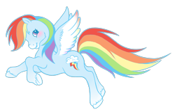 Size: 1881x1213 | Tagged: safe, artist:wtfponytime, derpibooru import, rainbow dash, pegasus, pony, g2, g4, cheek fluff, flying, g4 to g2, generation leap, leaping, solo, unshorn fetlocks