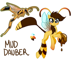 Size: 1558x1295 | Tagged: safe, artist:wtfponytime, derpibooru import, oc, oc only, bug pony, insect, pony, antennae, concept art, extra legs, hoof claws, insect abdomen, insect wings, leg stripes, mud dauber, ponified, simple background, six legs, solo, species swap, stripes, white background, wings