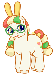 Size: 1048x1433 | Tagged: safe, artist:wtfponytime, derpibooru import, oc, oc only, oc:marechi, earth pony, food pony, original species, pony, g2, bow, braid, braided ponytail, braided tail, bunny ears, chubby, chunky, dango, food, hair bow, mochi, ponified, ponytail, simple background, solo, species swap, tail, tail bow, white background