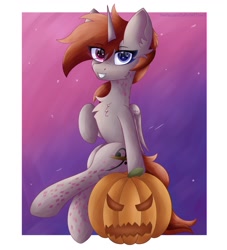 Size: 1691x1860 | Tagged: safe, artist:gaffy, derpibooru import, oc, oc only, alicorn, alicorn oc, commission, halloween, holiday, horn, pumpkin, wings, ych result