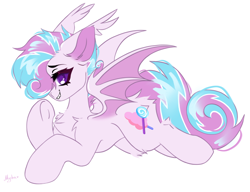 Size: 3000x2304 | Tagged: source needed, safe, artist:mysha, derpibooru import, oc, oc only, oc:sweetie swirl, bat pony, bat pony oc, chest fluff, concave belly, cutie mark, ear fluff, ears, looking at you, male, multicolored hair, simple background, smug, solo, white background