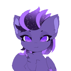 Size: 1164x1164 | Tagged: safe, artist:qudeffy, derpibooru import, oc, oc only, oc:shadow galaxy, pegasus, pony, :3, adorable face, animated, chest fluff, closed mouth, colored hooves, colored wings, colored wingtips, commission, cute, cute little fangs, ear fluff, ear tufts, ears, fangs, female, folded wings, gif, mare, open mouth, pegasus oc, simple background, slit eyes, solo, sparkly mane, spread wings, starry mane, transparent background, wings