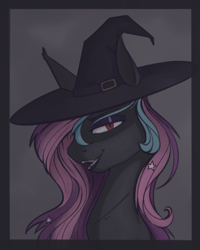 Size: 544x680 | Tagged: safe, artist:stray prey, derpibooru import, oc, oc only, oc:stellar wind, bat pony, pony, bat pony oc, hat, solo, witch hat