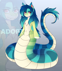 Size: 5188x5939 | Tagged: safe, artist:madelinne, derpibooru import, oc, oc only, lamia, original species, adoptable, adoptable open, adoption, belly, belly button, countershading, female, gradient background, long hair, looking at you, reference sheet, solo, zoom layer