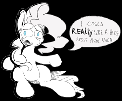 Size: 3220x2664 | Tagged: safe, artist:djsleepyhooves, derpibooru import, pinkie pie, earth pony, pony, g4, black and white, black background, crying, grayscale, lineart, monochrome, ms paint, shading, simple background, sitting, solo