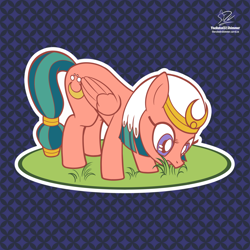 Size: 1920x1920 | Tagged: safe, artist:theratedrshimmer, derpibooru import, somnambula, pegasus, pony, abstract background, cute, eating, female, grass, grazing, herbivore, horses doing horse things, solo, somnambetes