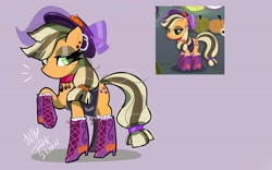 Size: 1920x1200 | Tagged: safe, artist:jully-park, derpibooru import, applejack, earth pony, pony, boots, clothes, eyeshadow, female, game screencap, gameloft, goth, halloween, hat, holiday, makeup, mare, screencap reference, shoes, solo