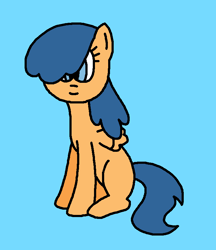 Size: 703x812 | Tagged: safe, artist:samthegreathero64, derpibooru import, first base, pegasus, pony, g4, 1000 hours in ms paint, adorabase, blue background, cute, cyan background, female, filly, first base's different manes, foal, hair, long hair, long mane, ms paint, paint.net, simple background, sitting, smiling, solo