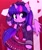 Size: 2203x2636 | Tagged: safe, artist:moozua, derpibooru import, twilight sparkle, twilight sparkle (alicorn), alicorn, pony, semi-anthro, bipedal, bracelet, clothes, collar, cross, cross necklace, detached sleeves, ear piercing, female, goth, jewelry, looking at you, makeup, mare, midriff, mouth hold, necklace, necktie, partially open wings, piercing, skirt, smiling, smiling at you, solo, wings