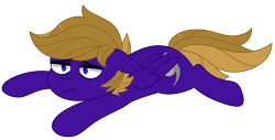 Size: 1736x885 | Tagged: safe, artist:ayvee, derpibooru import, oc, oc only, oc:wing front, pegasus, bored, brown mane, brown tail, exhausted, flop, hurricane, lying down, pegasus oc, purple fur, simple background, solo, tail, transparent background, wings