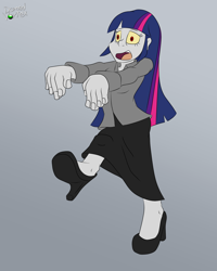 Size: 1600x2000 | Tagged: safe, artist:domedvortex, derpibooru import, twilight sparkle, twilight sparkle (alicorn), alicorn, human, undead, zombie, equestria girls, clothes, gradient background, long skirt, skirt, solo