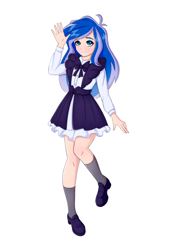 Size: 2024x3000 | Tagged: safe, artist:tanatos, derpibooru import, princess luna, human, clothes, female, humanized, long hair, maid, simple background, solo, white background