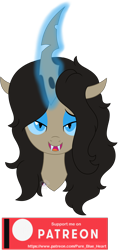 Size: 1394x2941 | Tagged: safe, artist:pure-blue-heart, derpibooru import, oc, oc only, changeling, changeling queen, blue eyes, brown mane, changeling oc, changeling queen oc, eyeshadow, fangs, magic, makeup, patreon, patreon logo, patreon reward, simple background, solo, transparent background