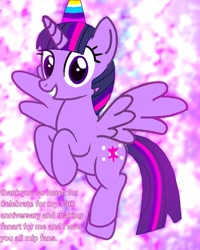 Size: 749x934 | Tagged: safe, artist:alan-the-animeartist, derpibooru import, twilight sparkle, twilight sparkle (alicorn), alicorn, pony, hat, mlp fim's thirteenth anniversary, party hat, solo