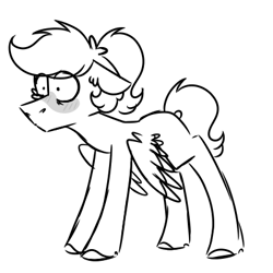 Size: 400x400 | Tagged: safe, artist:fuckomcfuck, derpibooru import, oc, oc only, oc:doodles, pegasus, pony, blushing, monochrome, simple background, solo, white background