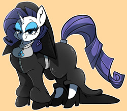 Size: 894x778 | Tagged: safe, artist:malachimoet, derpibooru import, rarity, pony, unicorn, looking at you, nun, nun outfit, nun rarity, simple background, solo