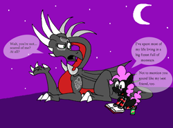 Size: 3227x2386 | Tagged: safe, artist:dragonboi471, derpibooru import, oc, oc:pinkie tai, dragon, earth pony, book, can, cynder, drink, night, soda, soda can, spyro the dragon (series)