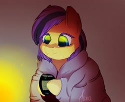 Size: 3050x2500 | Tagged: safe, artist:lunayourlife, derpibooru import, oc, oc only, pegasus, pony, blanket, drink, female, gradient background, solo