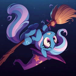 Size: 1011x1012 | Tagged: safe, ai content, derpibooru import, generator:dall-e 3, machine learning generated, trixie, broom, clothes, hat, prompter:lostbrony, trixie's hat