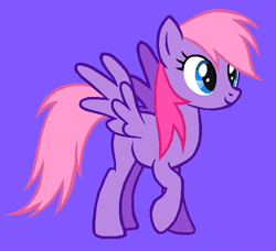 Size: 649x593 | Tagged: safe, artist:durpy, artist:mlpfanboy579, derpibooru import, starsong, pegasus, pony, g3, g4, base used, cute, female, g3 to g4, generation leap, mare, purple background, raised hoof, raised leg, recolor, simple background, smiling, solo, starsawwwng