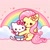 Size: 1024x1024 | Tagged: safe, ai content, derpibooru import, generator:bing image creator, machine learning generated, fluttershy, pegasus, bow, cute, flower, heart, hello kitty, hello kitty (character), hug, kitty white, pink background, rainbow background, simple background