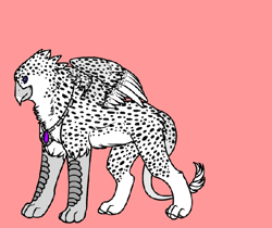 Size: 512x431 | Tagged: safe, derpibooru import, spot, oc, oc only, oc:gertha, griffon, azdressup, griffon oc, jewelry, necklace, pink background, simple background, spots, spotted, spotted fur, white fur