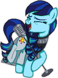 Size: 775x1040 | Tagged: safe, artist:epicvon, artist:jhayarr23, derpibooru import, coloratura, earth pony, pony, clothes, dress, eyes closed, female, manepxls, mare, microphone, open mouth, pixel art, pxls.space, rara, simple background, singing, smiling, solo, transparent background