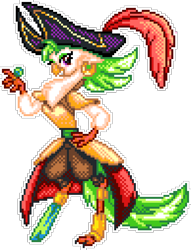 Size: 970x1270 | Tagged: safe, artist:dasheroni, derpibooru import, captain celaeno, anthro, bird, parrot, my little pony: the movie, amputee, female, jewelry, looking at you, manepxls, peg leg, pixel art, prosthetic leg, prosthetic limb, prosthetics, pxls.space, ring, simple background, smiling, smiling at you, solo, transparent background