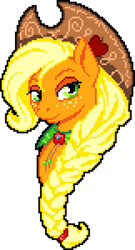 Size: 810x1500 | Tagged: safe, artist:dstears, artist:epicvon, derpibooru import, applejack, earth pony, pony, alternate hairstyle, braid, bust, female, hat, looking at you, manepxls, mare, pixel art, pxls.space, simple background, smiling, solo, transparent background