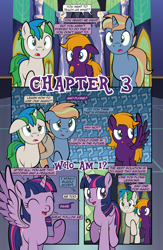 Size: 1920x2948 | Tagged: safe, artist:alexdti, derpibooru import, twilight sparkle, twilight sparkle (alicorn), oc, oc:brainstorm (alexdti), oc:purple creativity, oc:star logic, alicorn, pony, comic:quest for friendship retold, twilight's castle