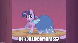 Size: 888x499 | Tagged: safe, derpibooru import, edit, edited screencap, screencap, twilight sparkle, unicorn twilight, unicorn, suited for success, bronybait, caption, clothes, cute, dress, gala dress, image macro, text, twiabetes