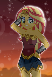 Size: 4944x7320 | Tagged: safe, artist:emeraldblast63, derpibooru import, sunset shimmer, equestria girls, bare shoulders, clothes, cosplay, costume, dc comics, female, solo, strapless, wonder woman